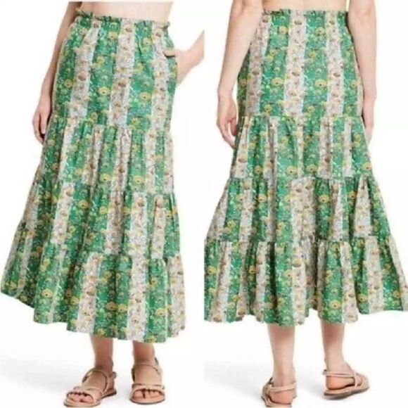 RHODE X Target Women’s Maxi Skirt Mixed Whimsical Floral Stripe Tiered, Size XXL - Picture 1 of 7